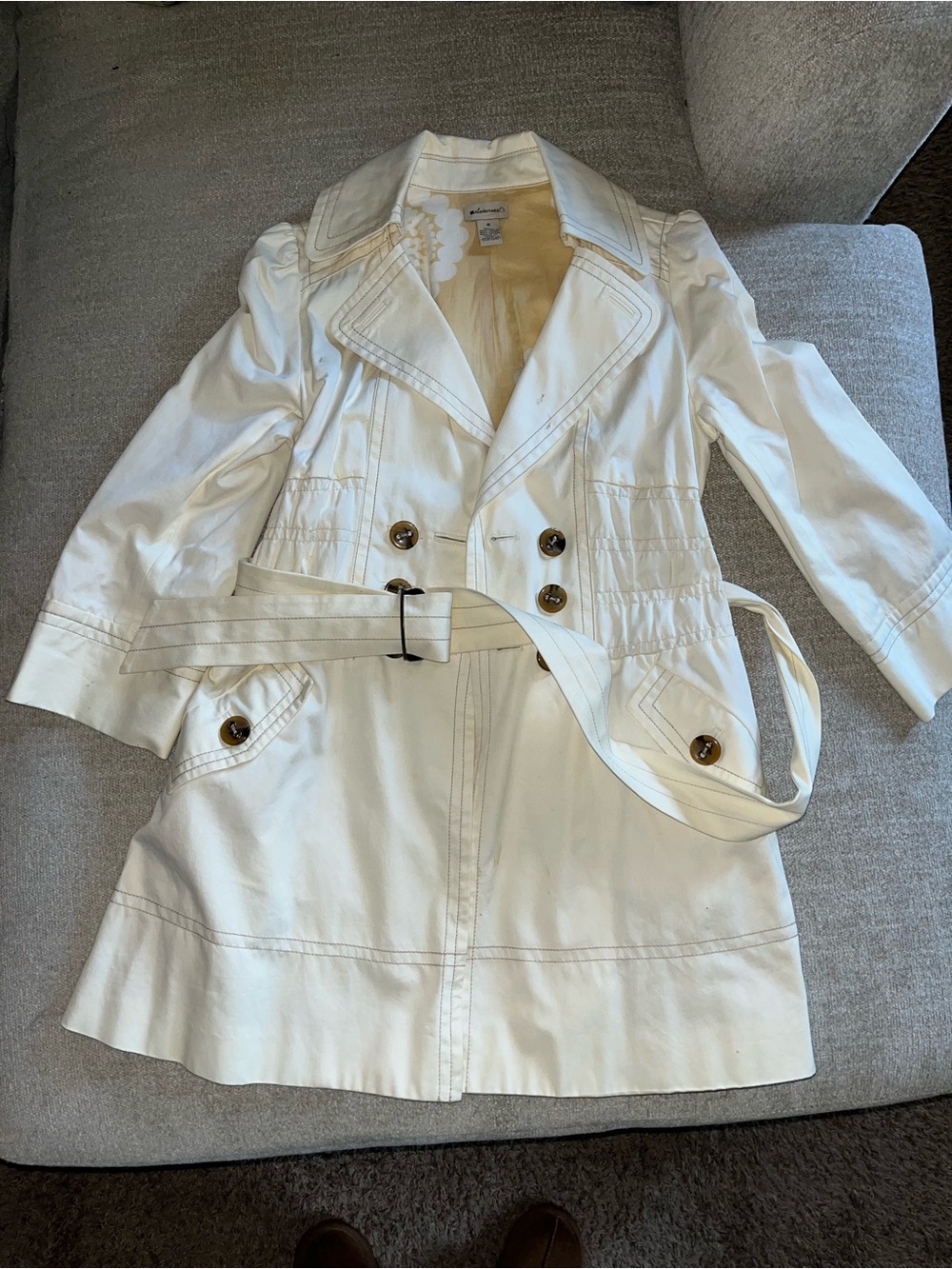 elevenses White Double-Breasted Trench Coat with Belt